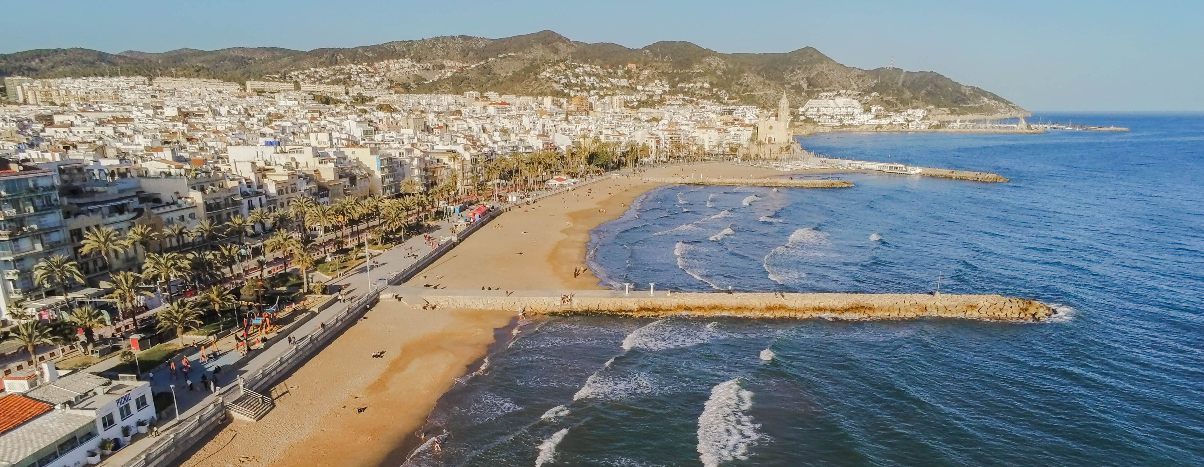 Sitges, village of Barcelona.Spain. Aerial photo by Drone