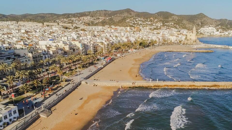 Sitges, village of Barcelona.Spain. Aerial photo by Drone