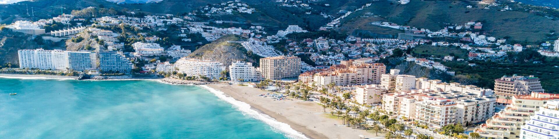 Part of a set of aerial views of a mediterranean spanish beach (San Cristobal beach) at Almunecar, Granada, Spain