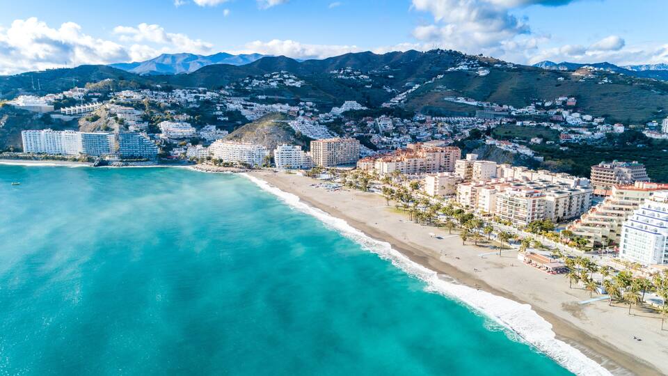 Part of a set of aerial views of a mediterranean spanish beach (San Cristobal beach) at Almunecar, Granada, Spain