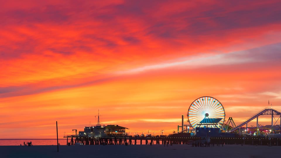 Panorama of a sunset at Santa Monica beach