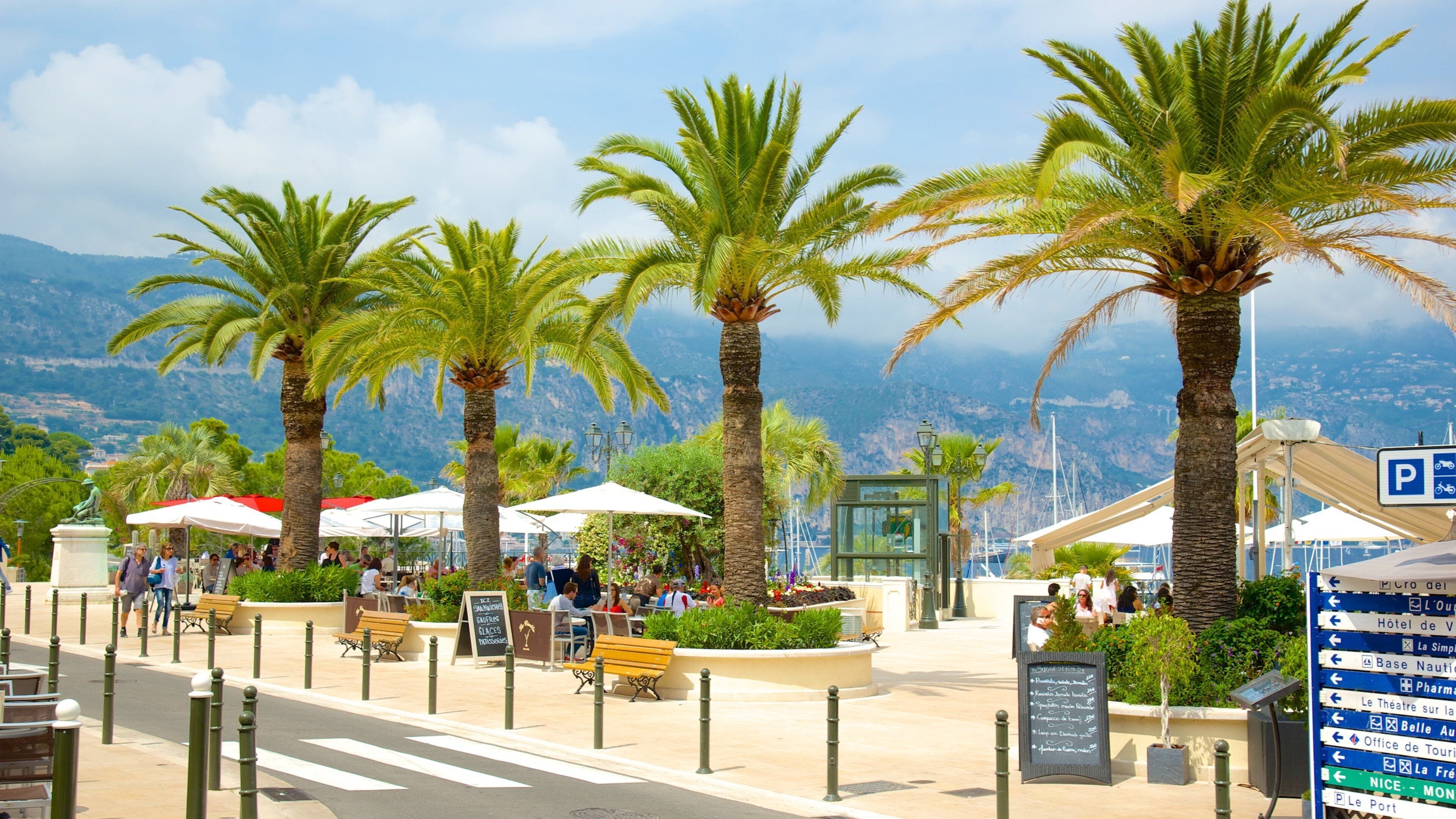 Saint-Jean-Cap-Ferrat showing a coastal town and outdoor eating