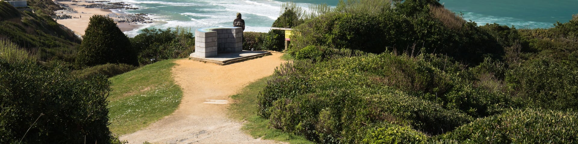 scenic atlantic coastline in sunny blue sky in bidart, basque country, france