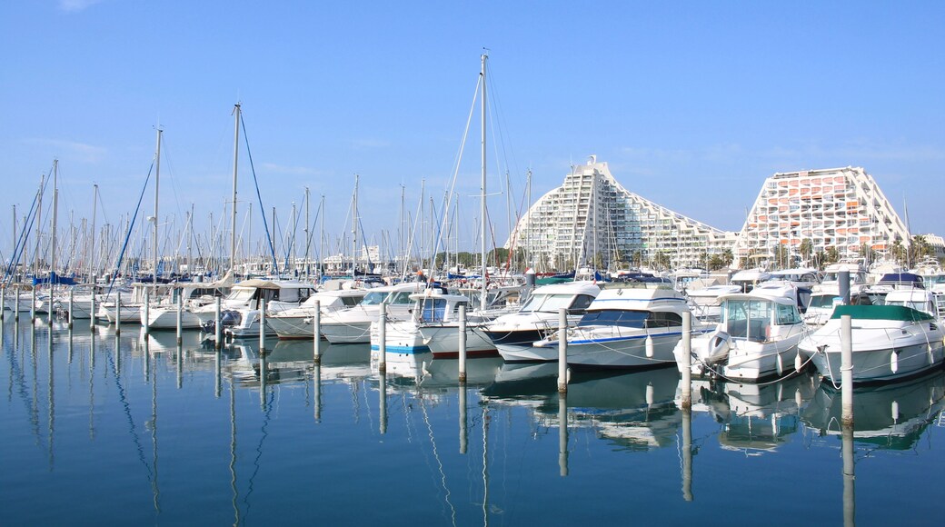 La Grande-Motte, a commune in the Herault departement in Occitanie in southern France. It is a popular seaside resort, marina and leisure center, one of the favorite resorts near Montpellier