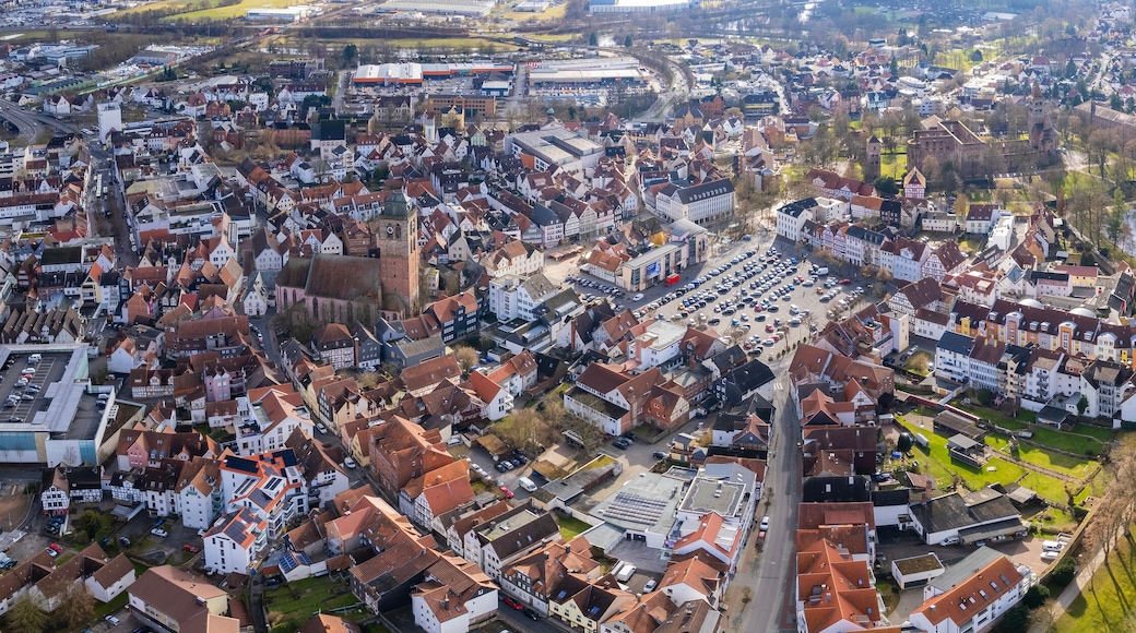 Aerial view of the old town Bad Hersfeld in Germany on a sunny afternoon in autumn