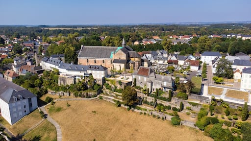 Aerial view of Lescar Cathedral. Lescar, Pyrénées-Atlantiques, France.