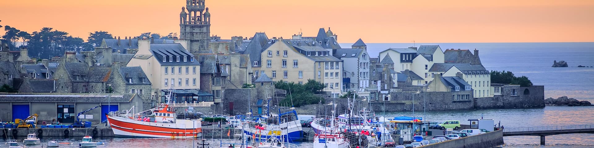 Sunset over the port of Roscoff, Brittany, France