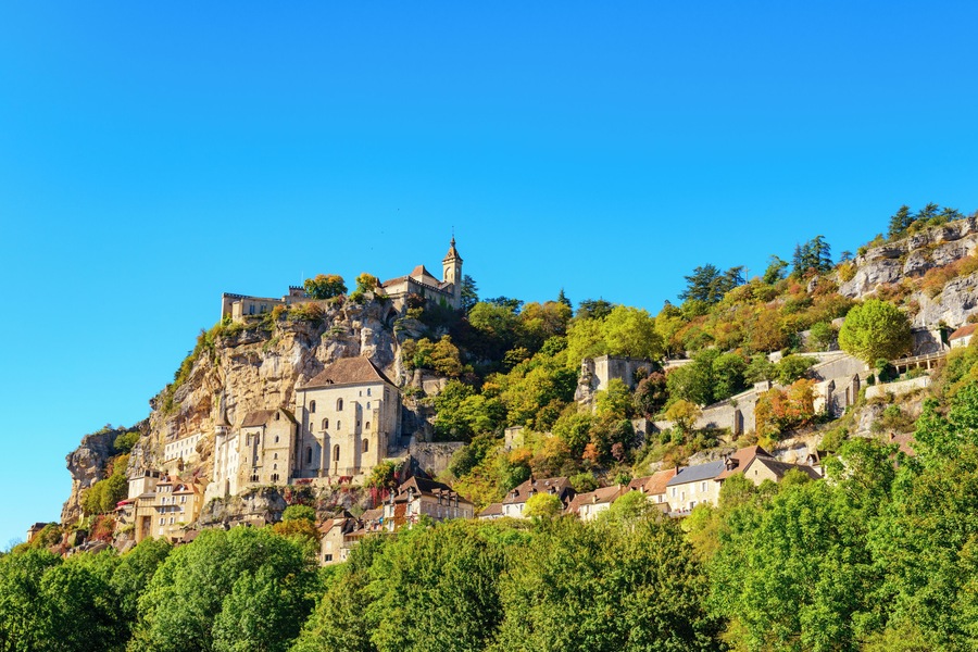 Historic village and castle Rocamadour on the bank of the valley Dordogne in southern France.