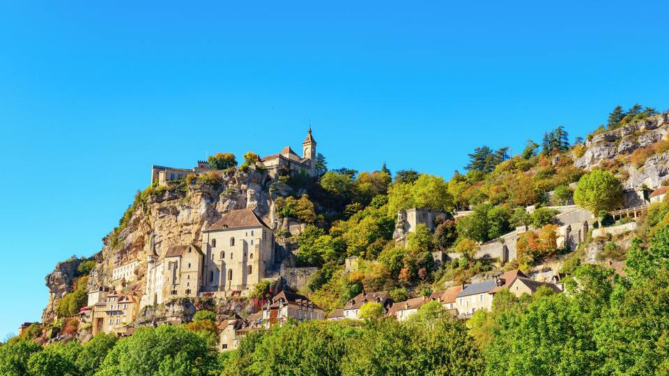 Historic village and castle Rocamadour on the bank of the valley Dordogne in southern France.
