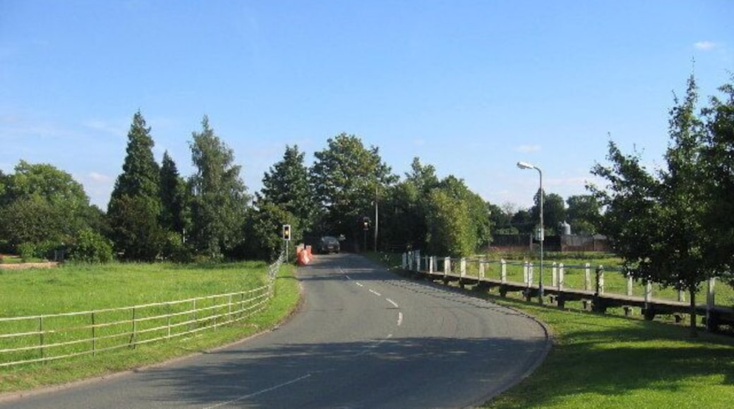 Wolston Bridge. The Brandon - Wolston Road crosses the River Avon at this narrow single lane bridge, largely obscured by trees. A raised footway is provided to maintain a path in times of flood.