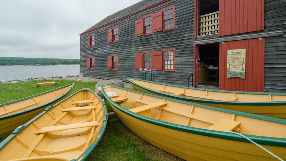 Iconic dories at the historic Shelburne County Museum on the South Shore of Nova Scotia; Shutterstock ID 247937299; Purchase Order: -