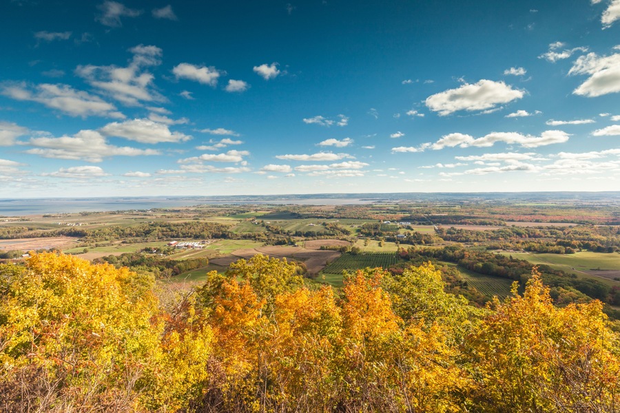 Canada, Nova Scotia, Canning. The Lookoff, elevated view of the Annapolis Valley in autumn.