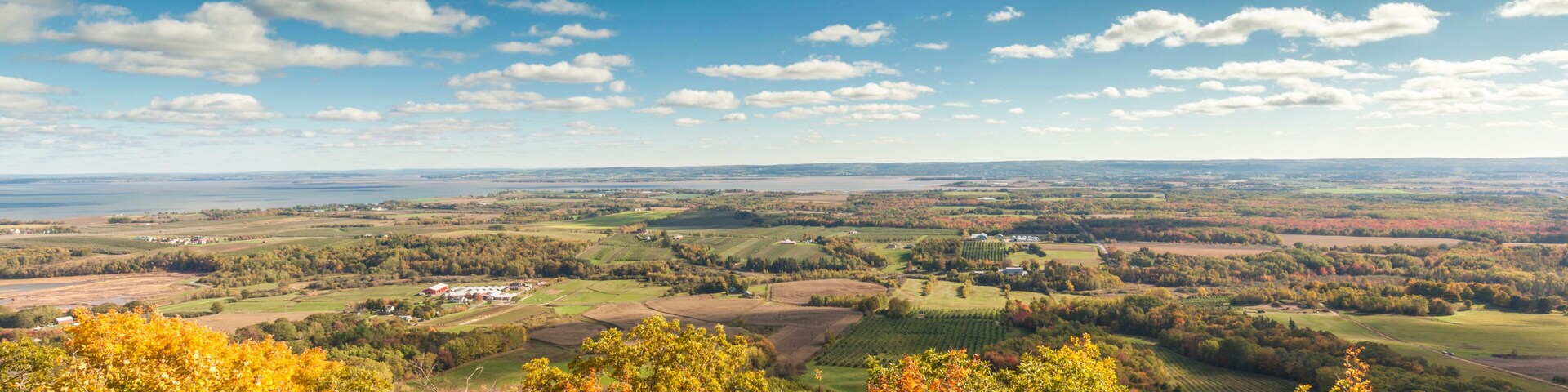 Canada, Nova Scotia, Canning. The Lookoff, elevated view of the Annapolis Valley in autumn.