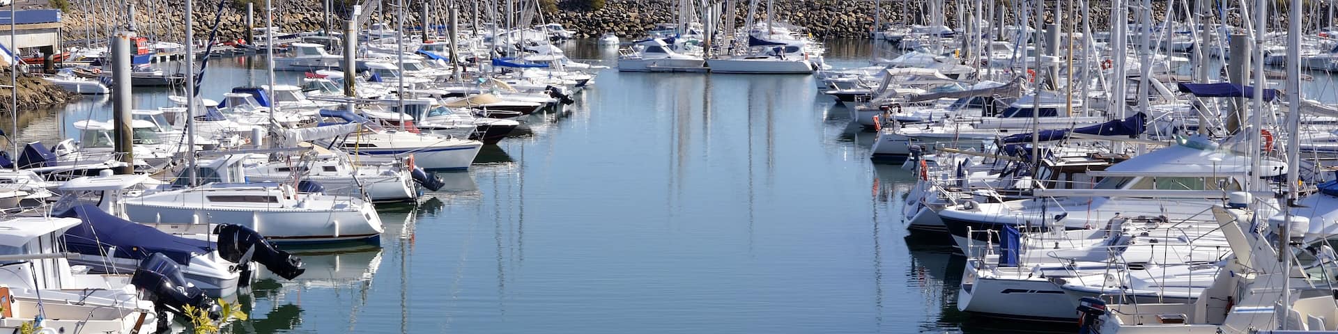Port of Pornichet and foliage tree in the foreground in Pays de la Loire region in western France; Shutterstock ID 88421275; purchase_order: SP-1332 HA Batch 2 August 2018; Order: ; client: HomeAway;