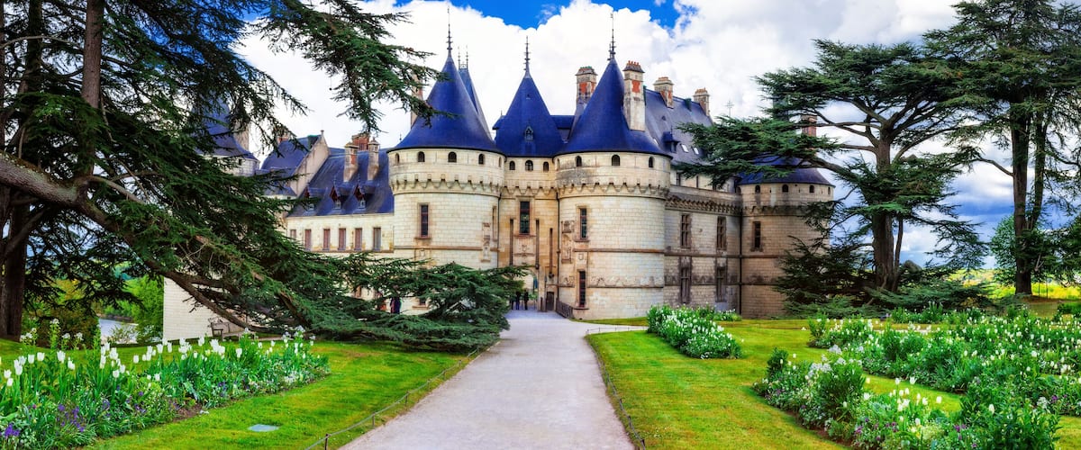 A castle with turrets and a pathway leading to it.