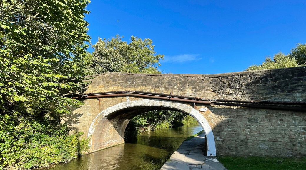 Victorian arched stone bridge, crossing over the, Leeds to Liverpool canal near, Dobb Kiln Lane, Bingley, UK