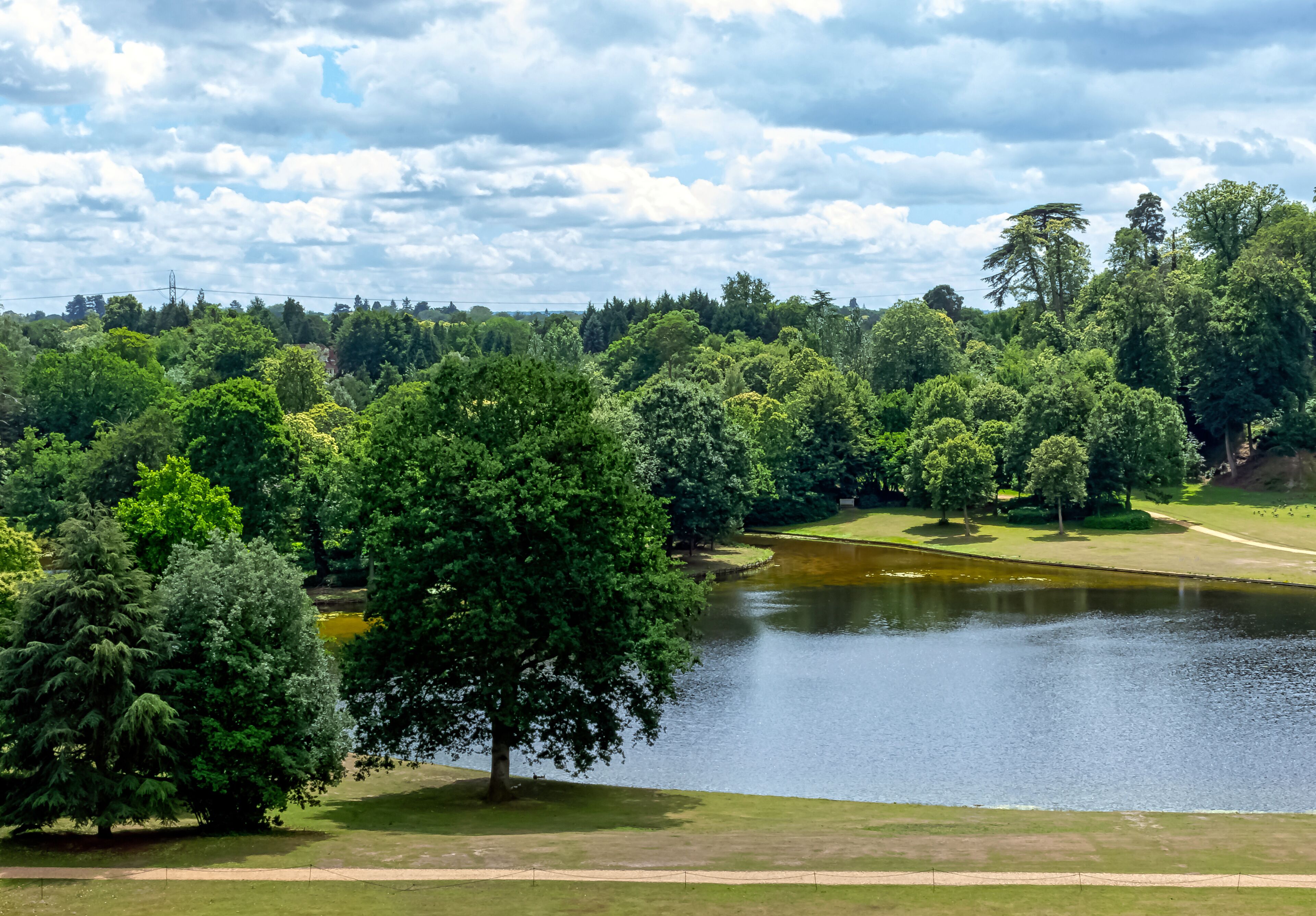 Panorama of Claremont lake in Esher, Surrey, United Kingdom