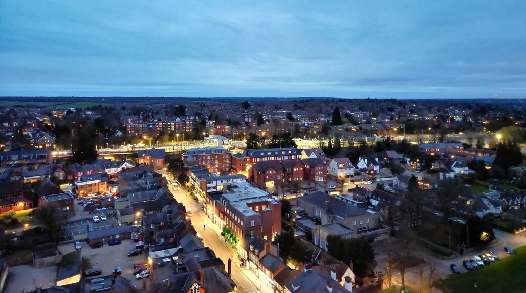 Aerial View of Illuminated Harpenden Town of England UK During Night