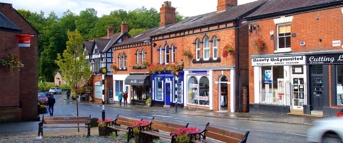 Lymm montrant fleurs et petite ville ou village
