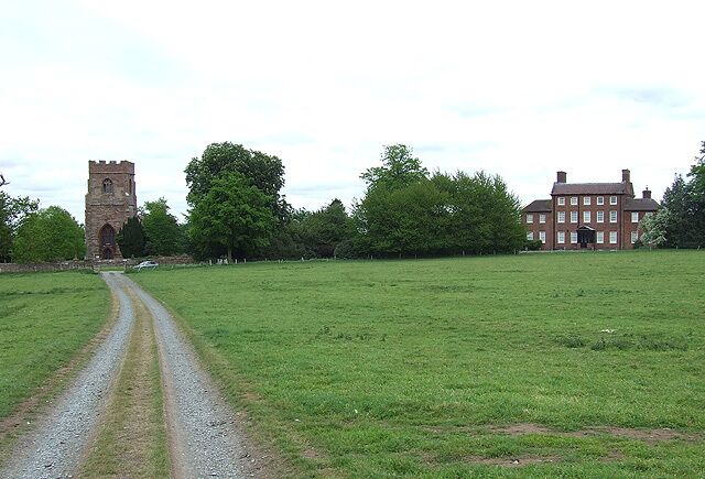 St. Chad's Church and Stockton House, Shropshire The grazing land in the foreground is part of the Apley Country Park; the track is not a right of way.
