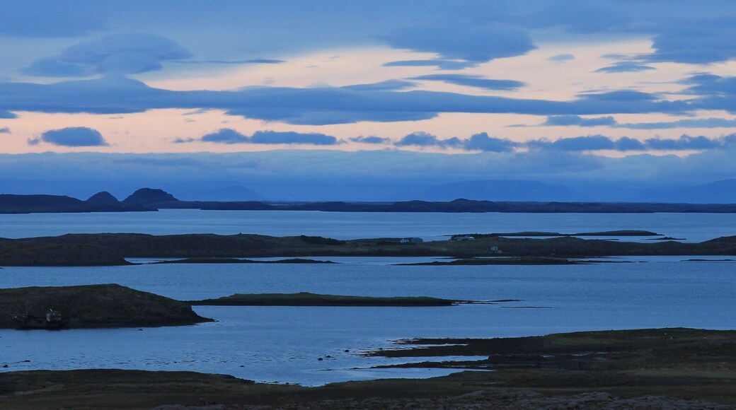 Scene in the westfjords of Iceland. Cloudy summer day. Sunset scene near Budardalur.