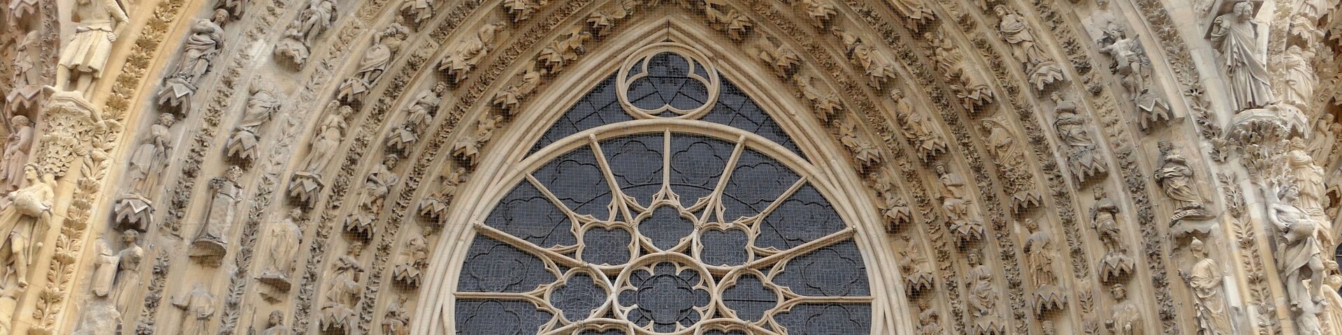 The front elevation of the ancient Reims Cathedral.