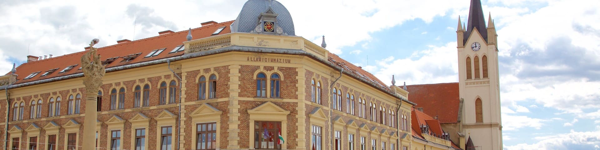 Keszthely which includes a square or plaza, an administrative buidling and a monument