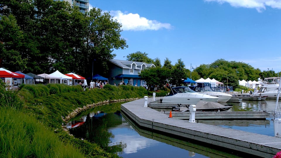 Port Credit which includes a marina, a lake or waterhole and a house