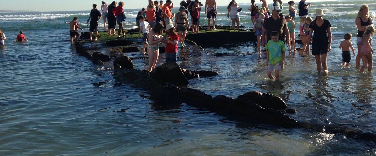 The 300 ft long SS Monte Carlo shipwreck on the Coronado Beach that ran aground during a storm in 1937. The shipwreck can only be seen during a negative low tide.