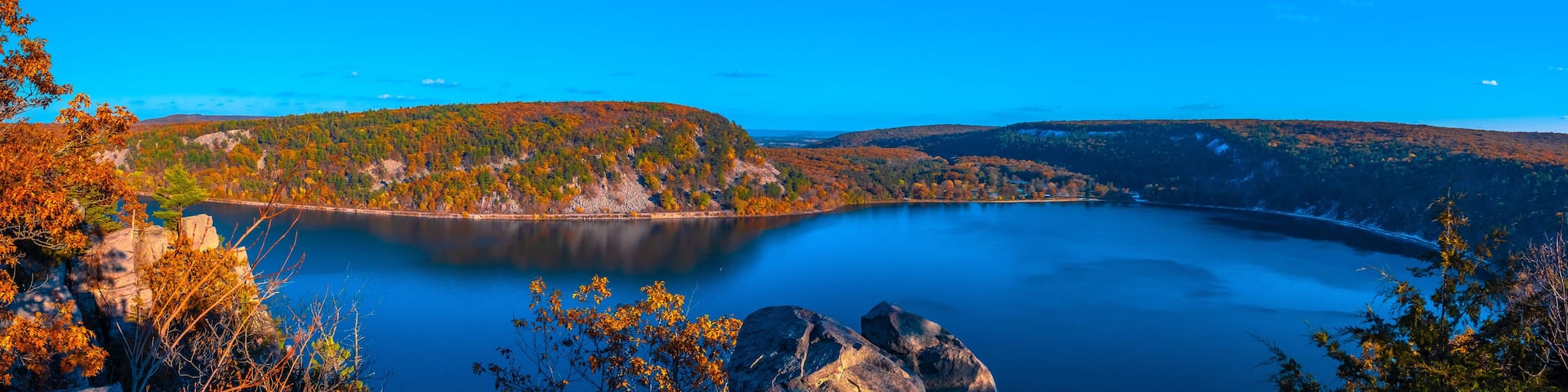 Devils Lake State Park ,View from the Tumbled Rocks Trail in Wisconsin, Midwest USA, Autumn season.
