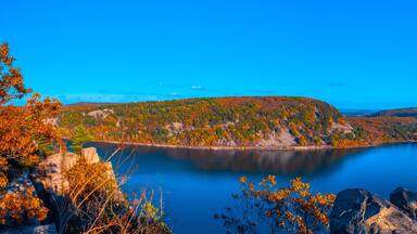 Devils Lake State Park ,View from the Tumbled Rocks Trail in Wisconsin, Midwest USA, Autumn season.