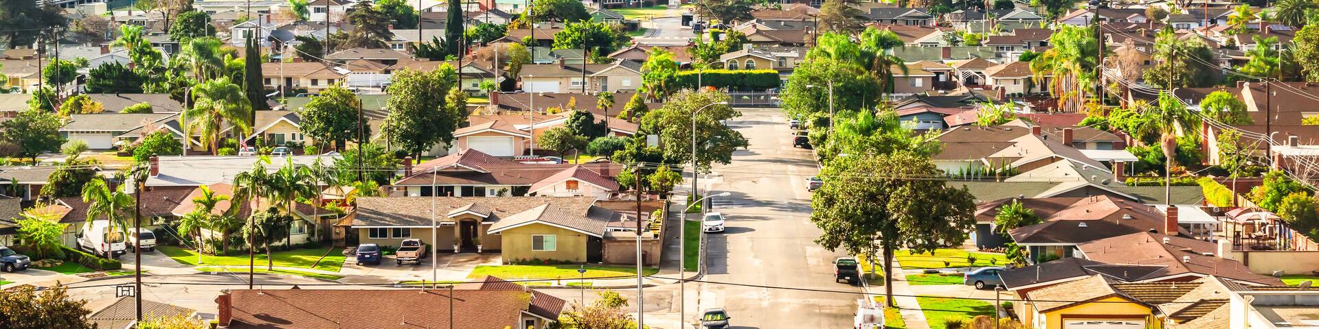 Panoramic view of a neighborhood in Anaheim, Orange County, California