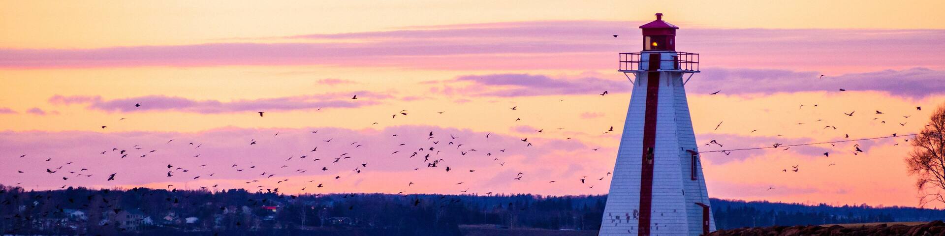 Sunset over the Brighton Beach Range Lighthouse in the late winter