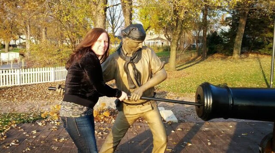 Beautiful fall day.
Checking out the display in the park.