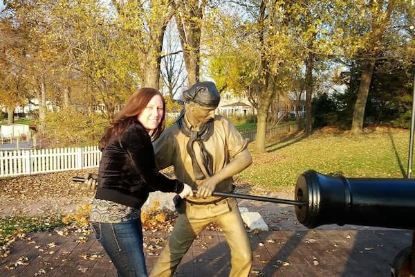 Beautiful fall day.
Checking out the display in the park.