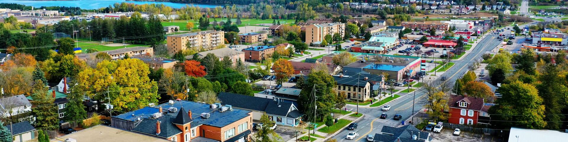 Aerial view of Orangeville, Ontario, Canada downtown