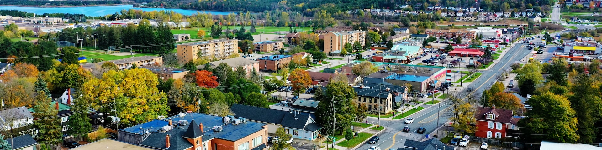 Aerial view of Orangeville, Ontario, Canada downtown