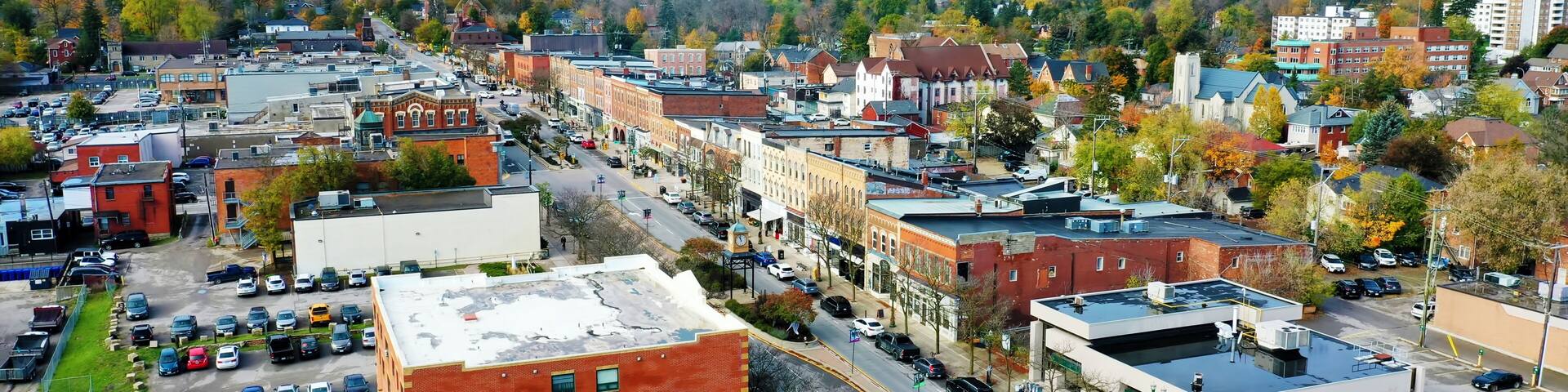 Aerial of Orangeville, Ontario, Canada downtown