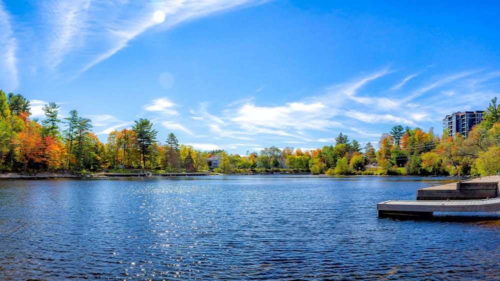 Bracebridge Bay and the Muskoka River during the Autumn, located in downtown Bracebridge