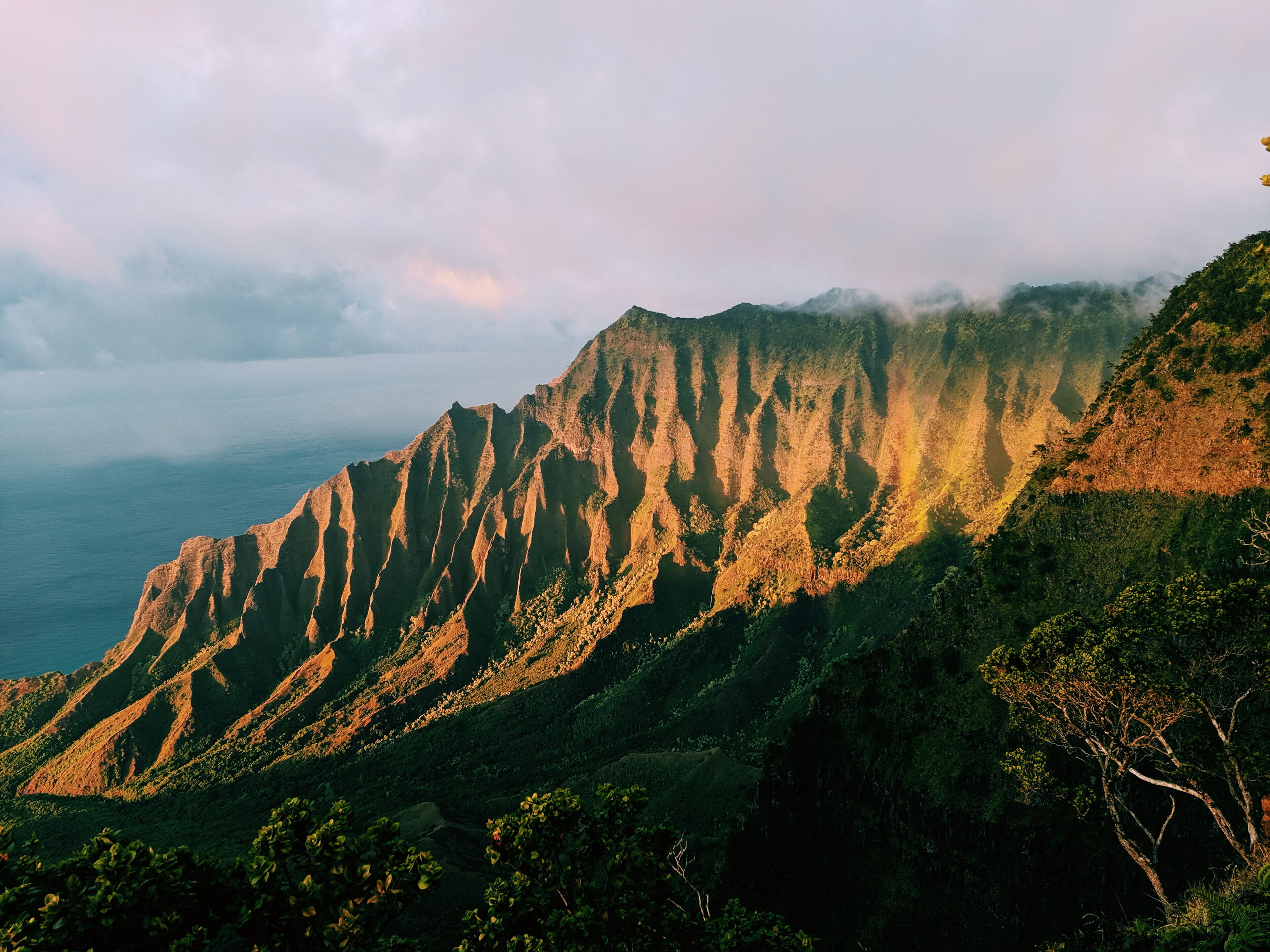 Kalalau Valley view from above via a revamped hunting path. sunset over the Na Pali Coast

#adventure 

#hawaii #hiking #kauai