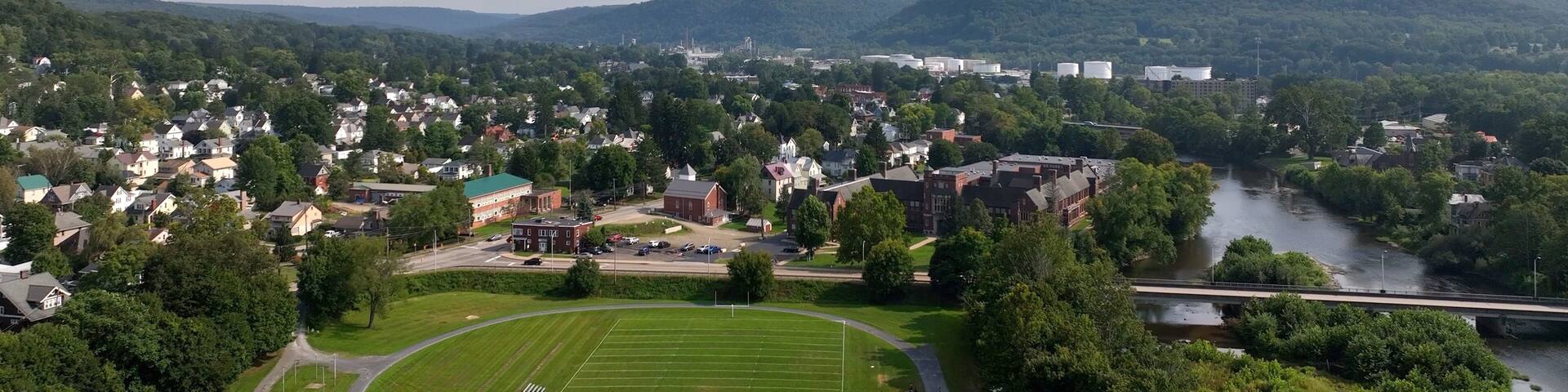 Good Living in urban neighborhood homes in Warren, Pennsylvania with historic architecture near Allegheny National Forest and Allegheny river used for boating and fishing
