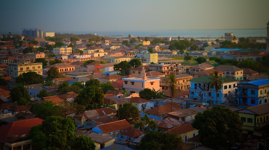 Aerial panorama view to city of Banjul and Gambia river
