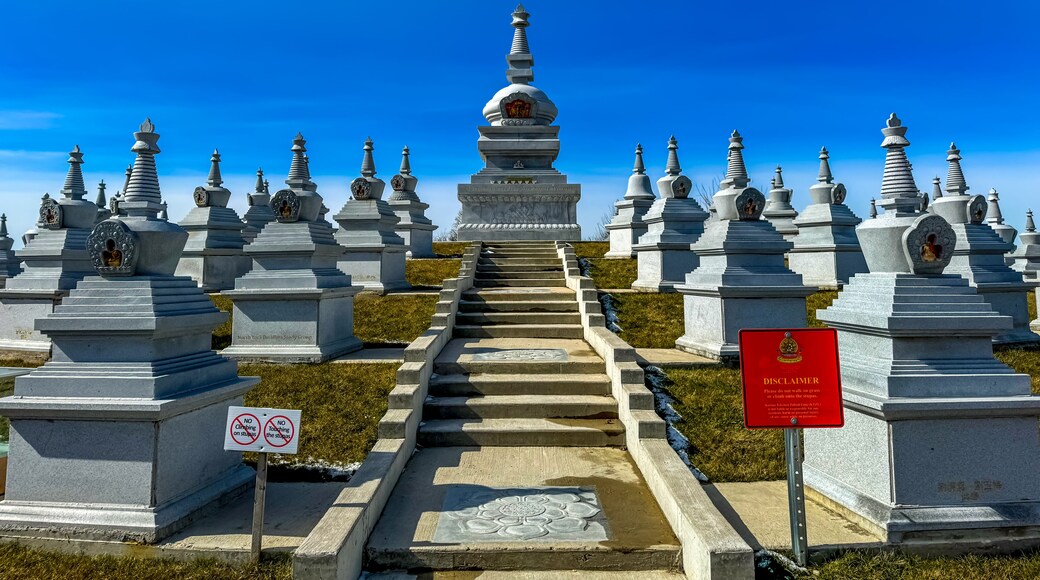 Karma Tekchen Zabsal Ling, Toronto Thrangu Centre, Tibetan Stupa and Shrine in March 2024, Aurora, Ontario, Canada.