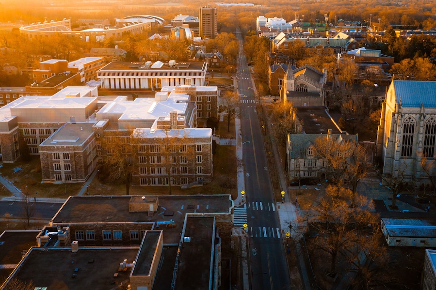 Aerial of Sunrise Over Princeton New Jersey
