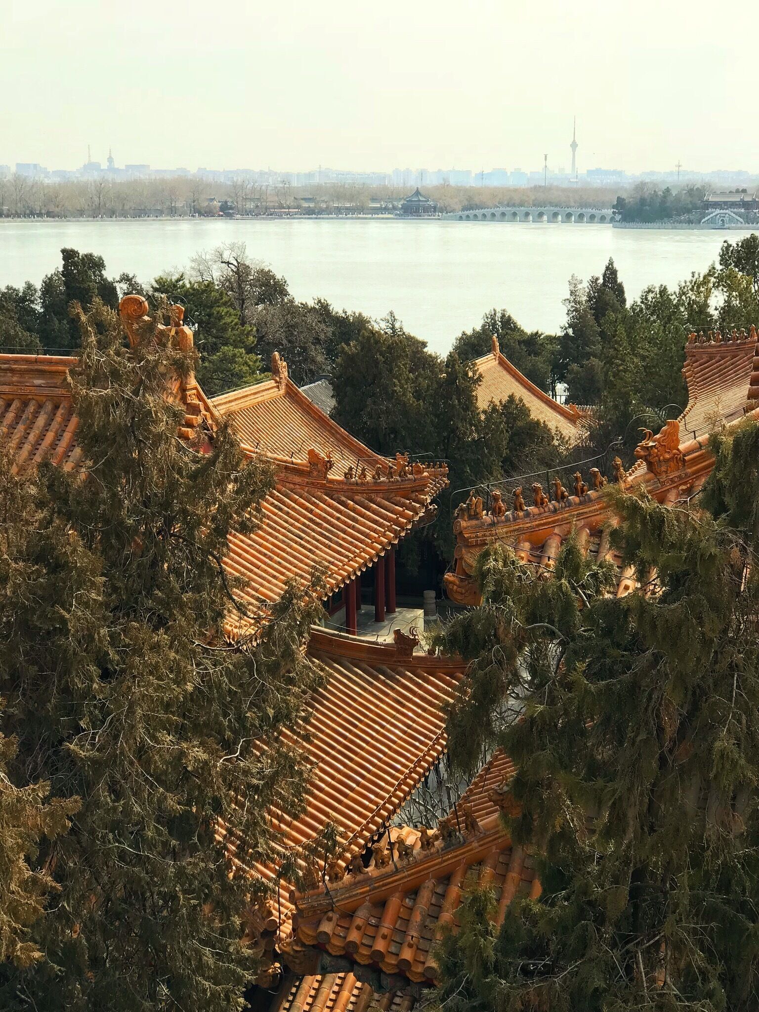 Nice view from Foxiangge，the lake over there is Kunming Lake where there is a bridge with 17 holes.