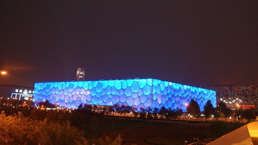 Aquatics Center used in 2008 Olympics. Glows at night. Beijing National Stadium "Bird's Nest" in the background. Must visit at night to truly appreciate.