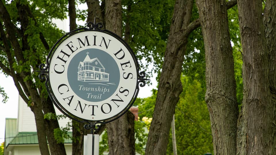 A sign for Chemin des Cantons with a house illustration.