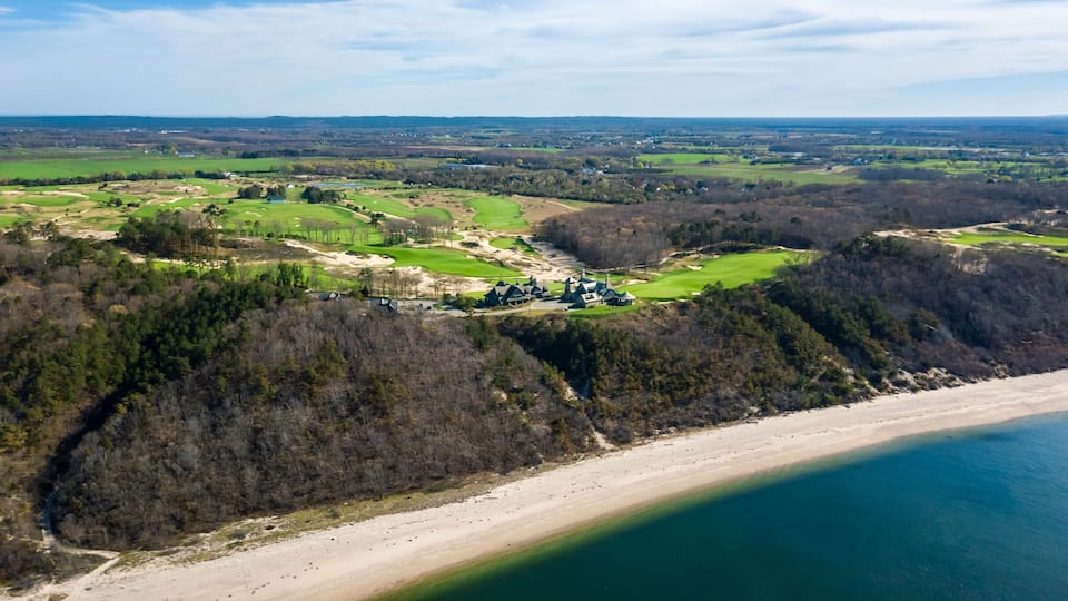 Drone view of a Golf Course in Riverhead Baiting Hallow Long Island New York