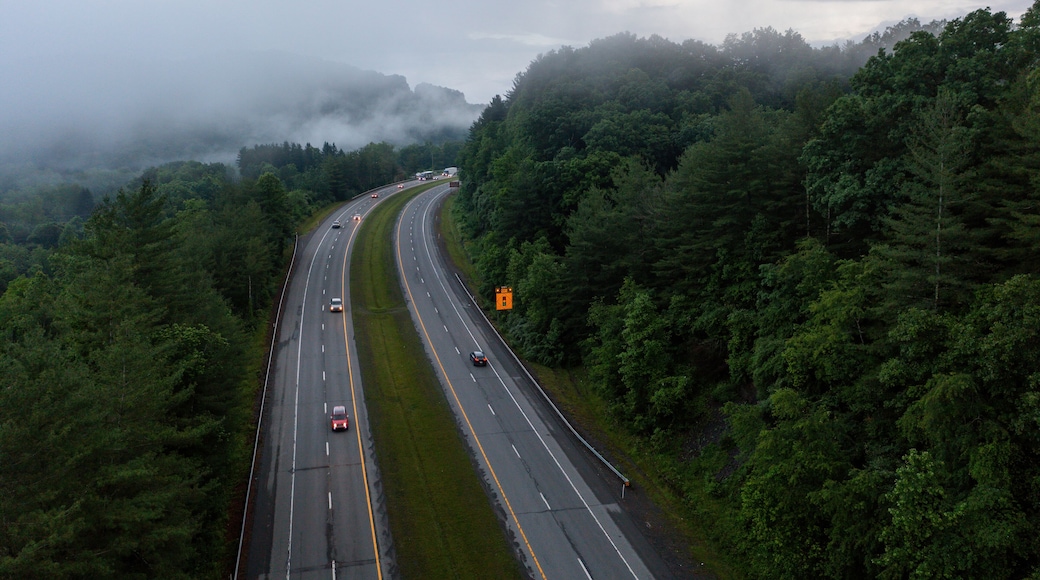 US Route 19 / Robert C. Byrd Appalachian Highway - Four-Lane Freeway on Foggy Evening - Oak Hill, West Virginia