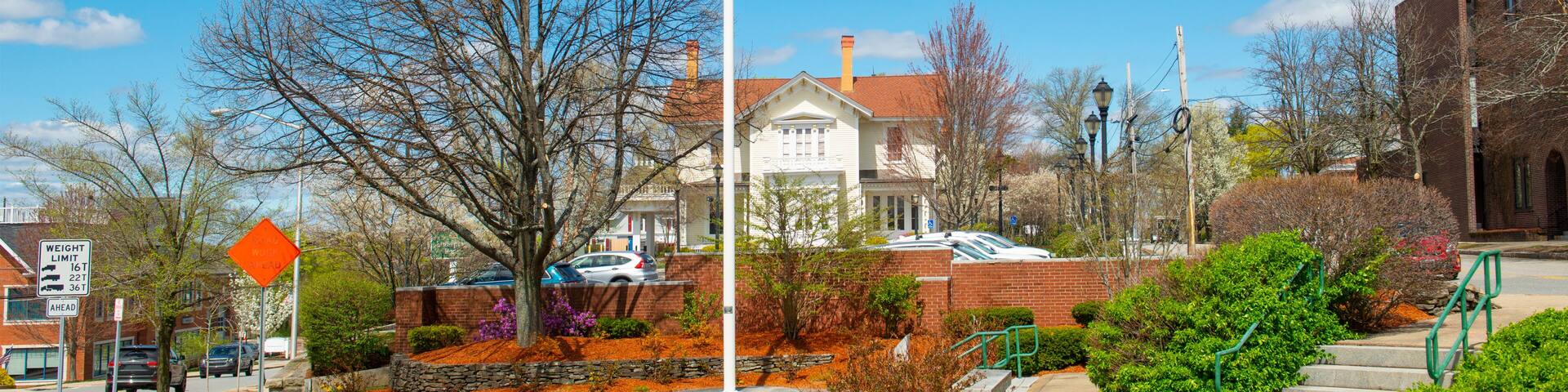 Historic building on Main Street in historic center of Andover, Massachusetts, MA, USA.
